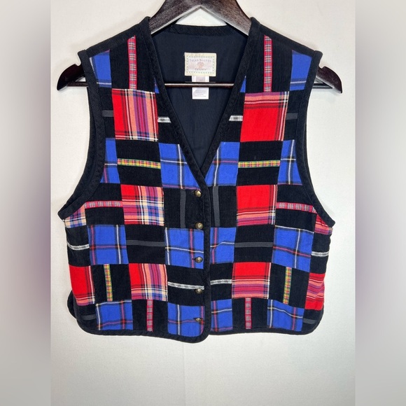 Susan Bristol Casuals vintage corduroy and flannel patchwork vest size Medium - Picture 1 of 8